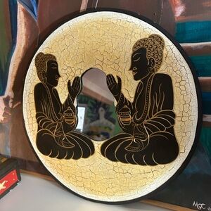 Vintage 90s Wooden Decorative Buddha Wall Art Indonesia